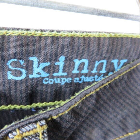 Volcom Skinny Jeans Black Brown Pinstripe Size 9 Straight Leg Logo - Picture 11 of 14